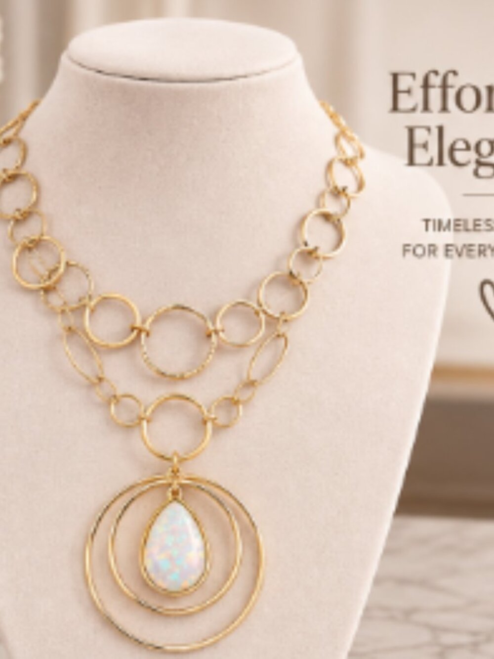 Gold Circle Pendant Necklace with Opal Charm